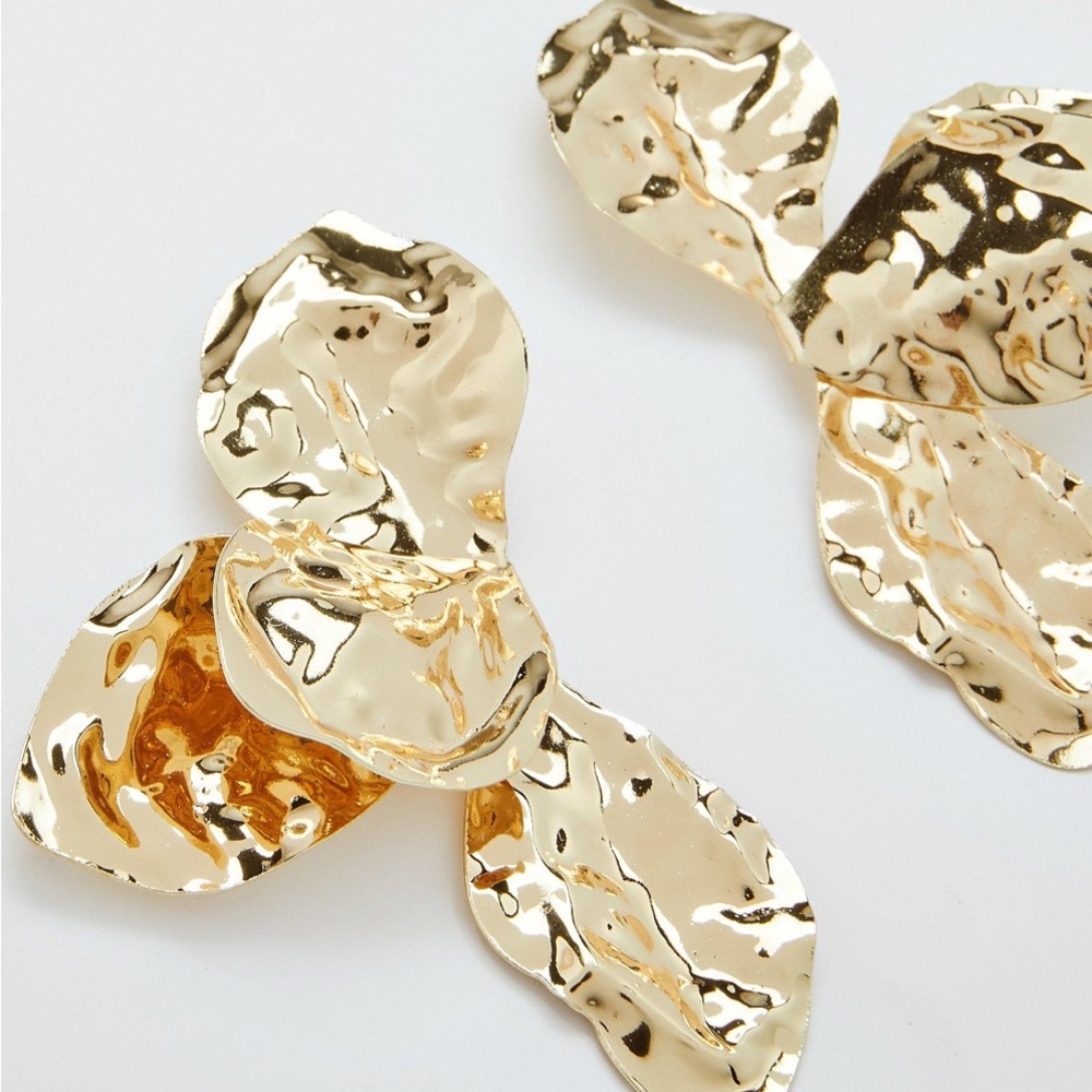 Gold Floral Statement Earrings - Picture 5 of 10